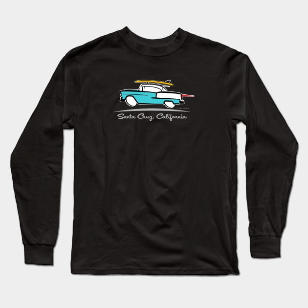 1955 Chevrolet Hardtop Coupe Santa Cruz California Gone Surfing Long Sleeve T-Shirt by PauHanaDesign